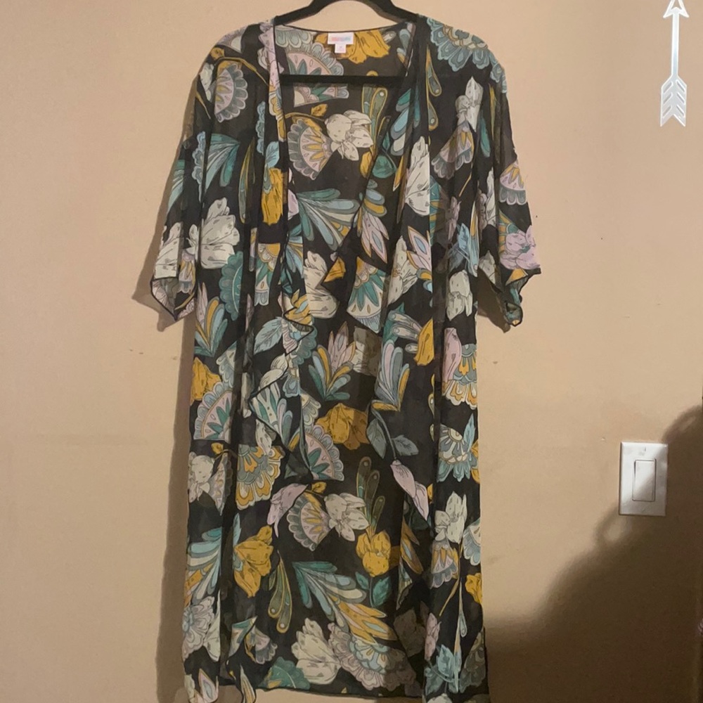 Floral green mustard white and light pink
